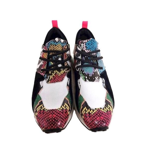 Steve Madden Cliff Bright Multicolor Snake Print Leather Sneakers 8 - Picture 3 of 9
